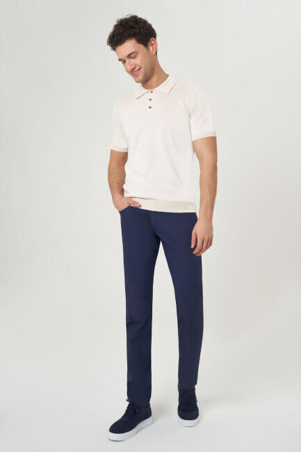 Basic Polo Yaka Ekru Triko Erkek T-Shirt - 4