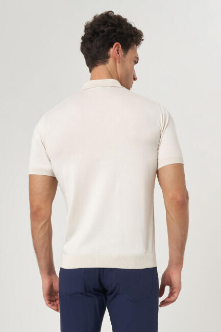 Erkek Kısa Kol Polo Yaka Düğmeli Basic Yazlık Triko T-Shirt EKRU - Bisse