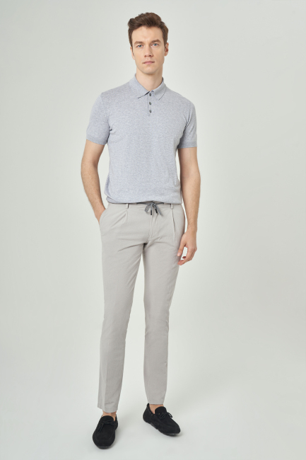 Basic Polo Yaka Gri Triko Erkek T-Shirt - 4