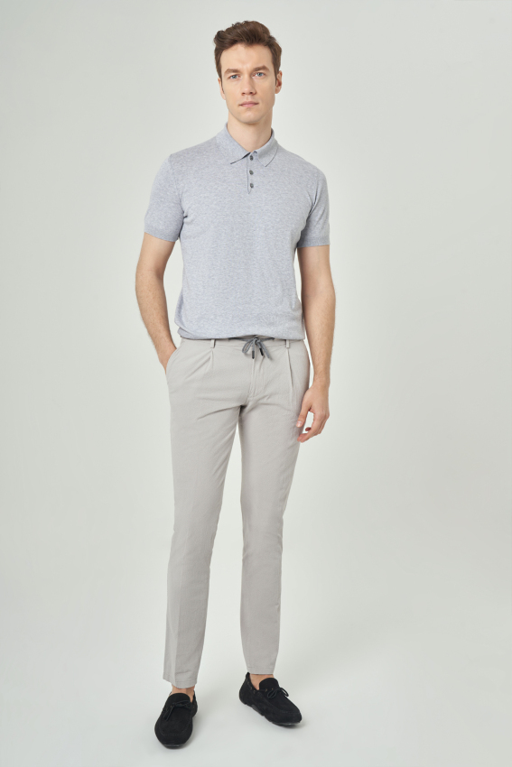 Basic Polo Yaka Gri Triko Erkek T-Shirt - 4