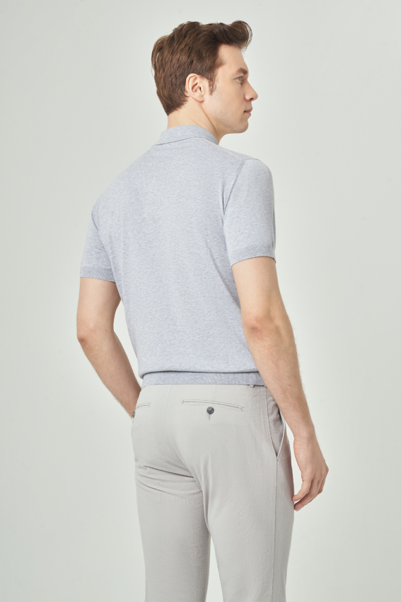 Basic Polo Yaka Gri Triko Erkek T-Shirt - 2