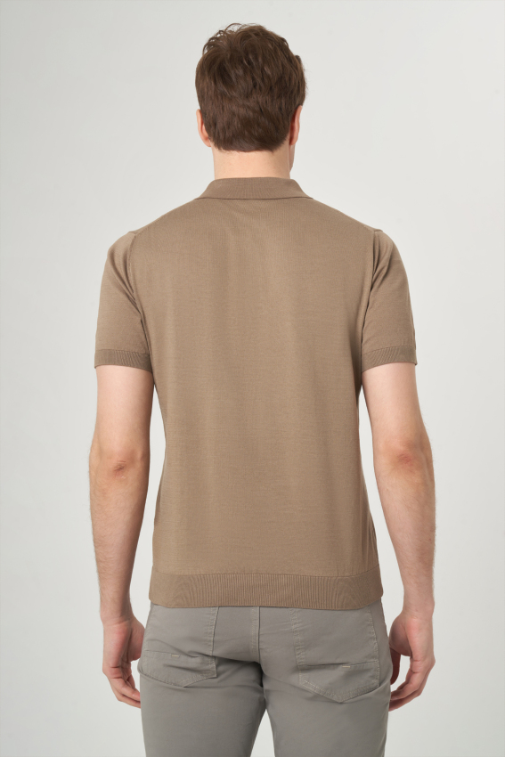 Basic Polo Yaka Vizon Triko Erkek T-Shirt - 2