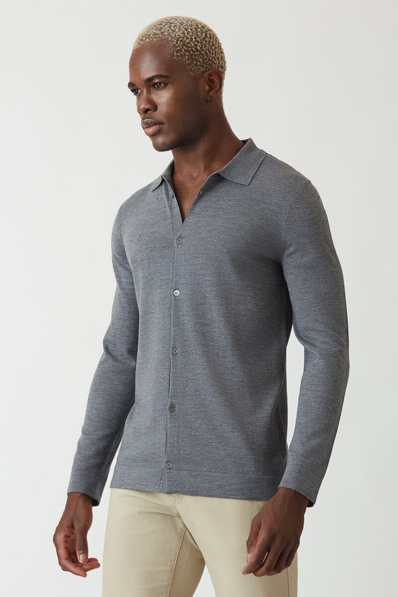 Triko Gri Basic Erkek Gömlek - 4
