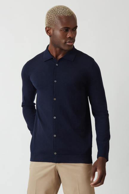 Triko Lacivert Uzun Kollu Erkek Gömlek 