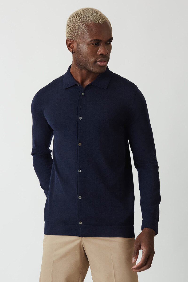 Triko Lacivert Uzun Kollu Erkek Gömlek