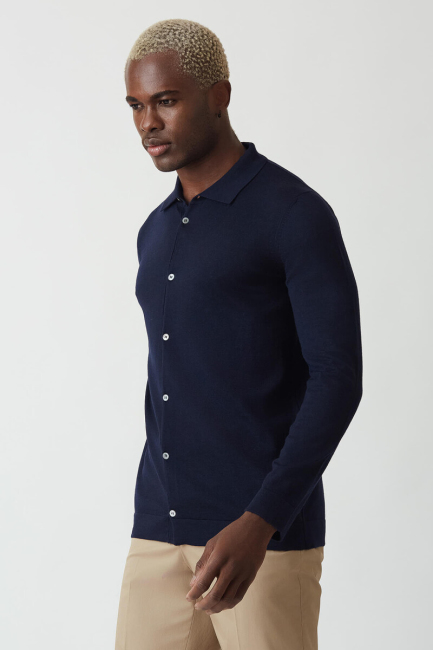 Triko Lacivert Uzun Kollu Erkek Gömlek - 5