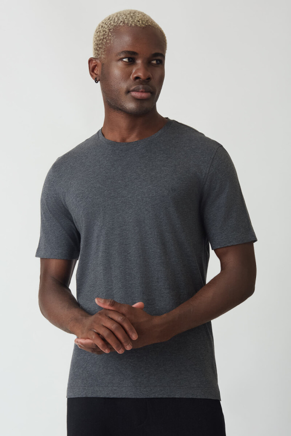 Basic İpek Apreli Bisiklet Yaka Antrasit Erkek T-Shirt - 1