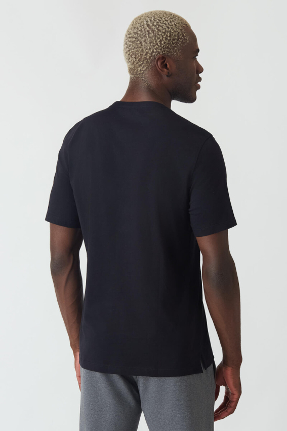 Basic İpek Apreli Bisiklet Yaka Siyah Erkek T-Shirt - 2