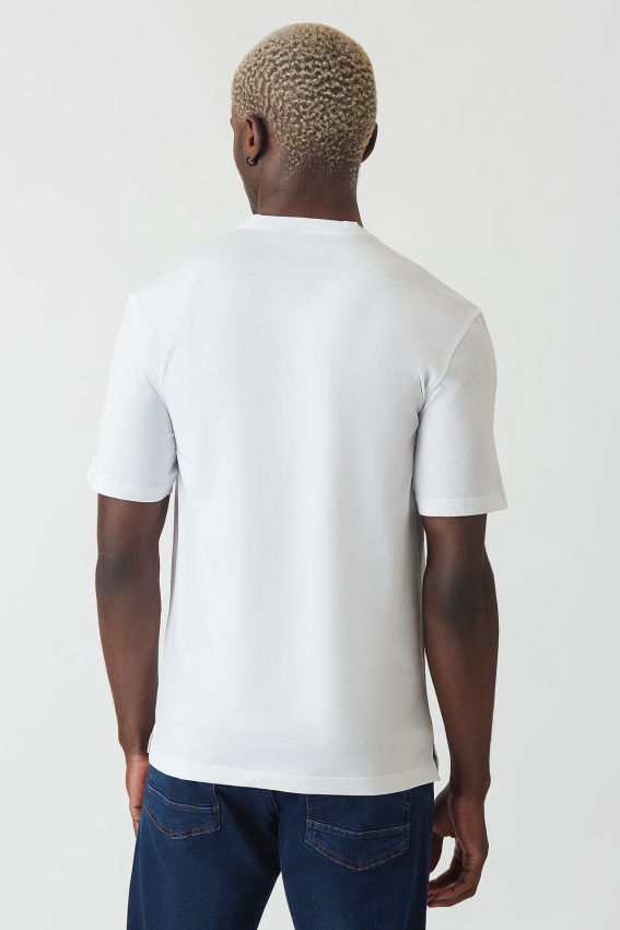 Basic İpek Apreli V Yaka Beyaz Erkek T-Shirt - 2
