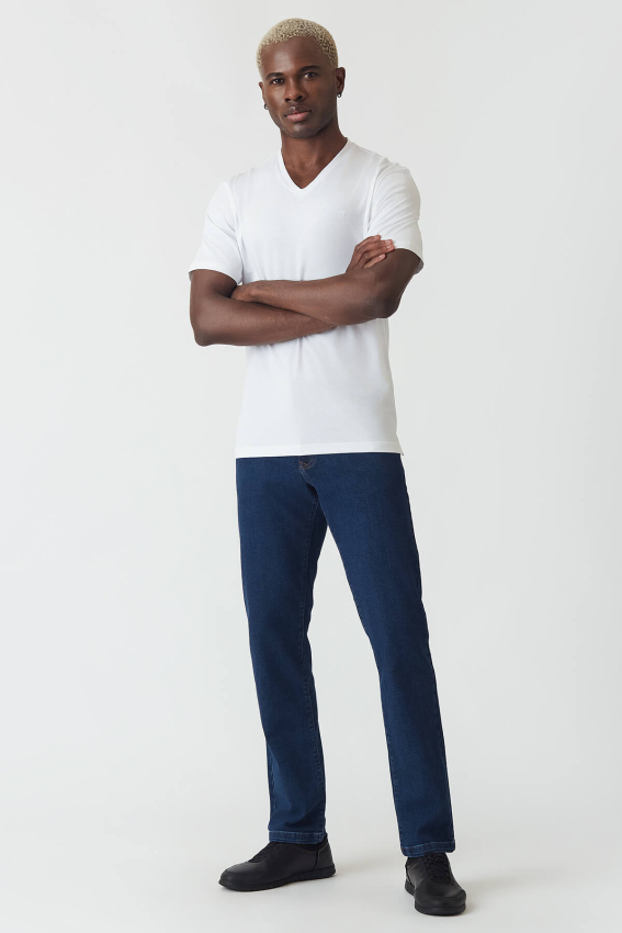 Basic İpek Apreli V Yaka Beyaz Erkek T-Shirt - 5