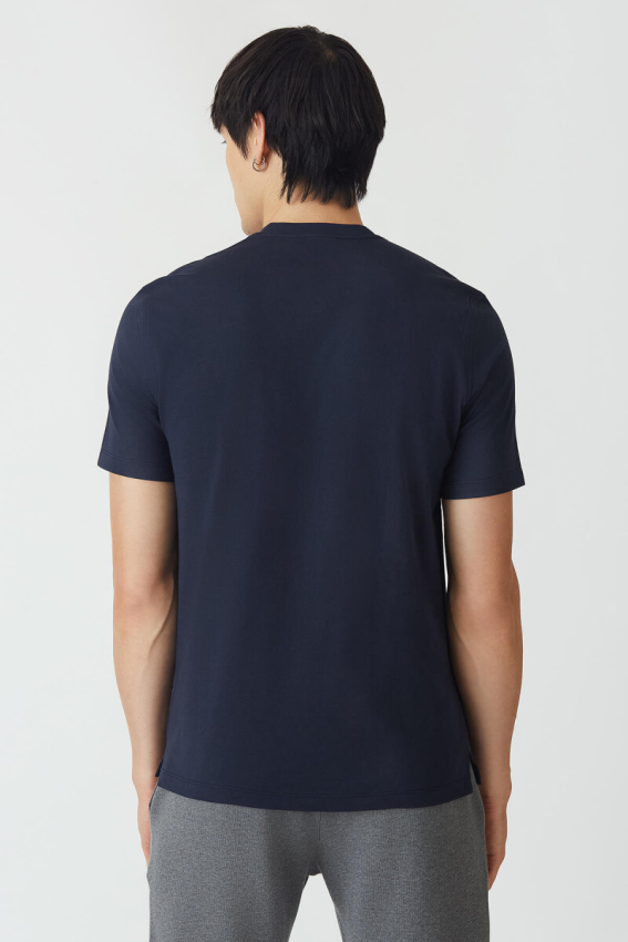 Basic İpek Apreli V Yaka Lacivert Erkek T-Shirt - 2