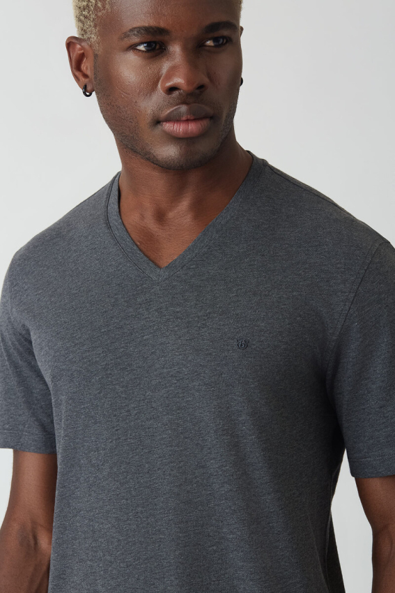 Basic İpek Apreli V Yaka Antrasit Erkek T-Shirt - 3