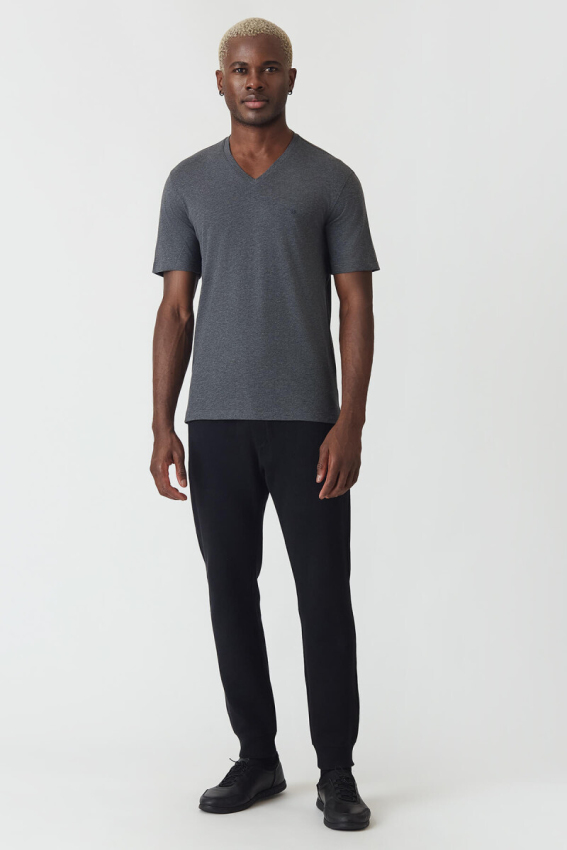 Basic İpek Apreli V Yaka Antrasit Erkek T-Shirt - 5