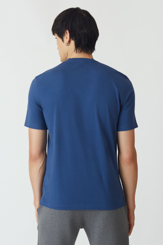 Basic İpek Apreli V Yaka İndigo Erkek T-Shirt - 2