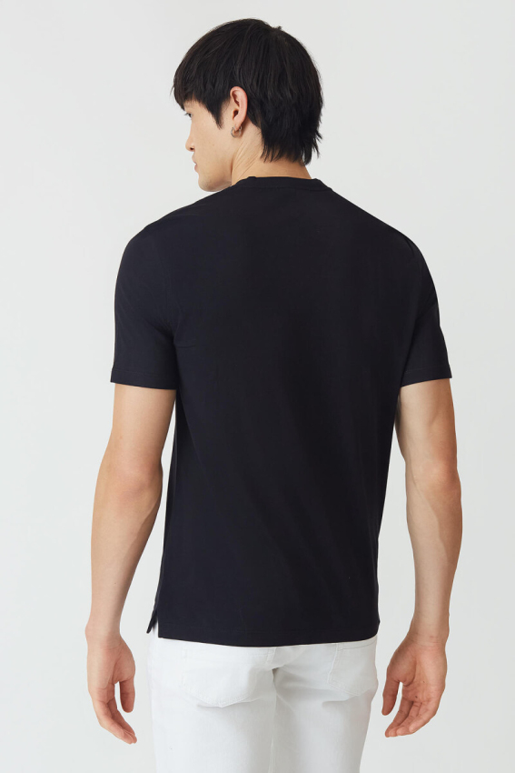 Basic İpek Apreli V Yaka Siyah Erkek T-Shirt - 2