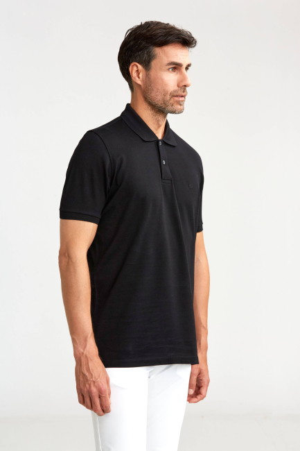 Merserize Pike Polo Yaka Siyah Erkek T-Shirt - Bisse