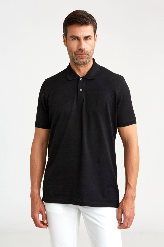 Merserize Pike Polo Yaka Siyah Erkek T-Shirt - 3