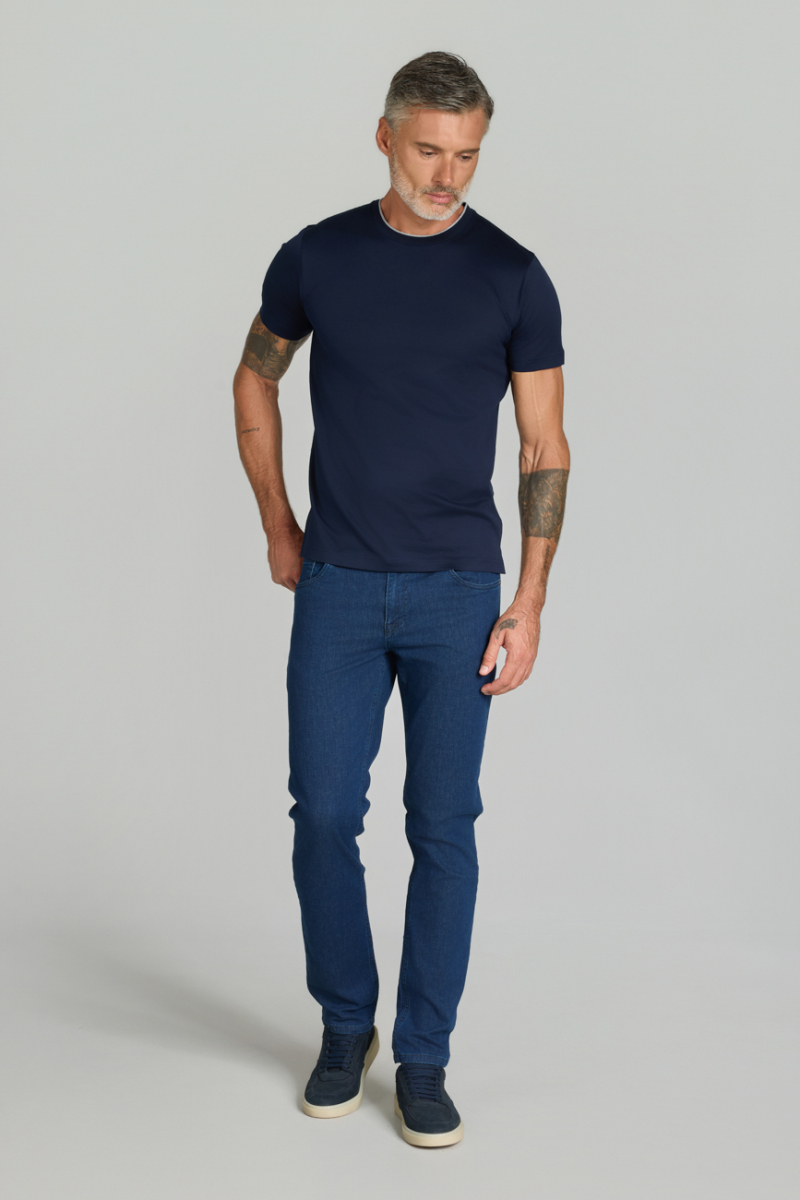Bisiklet Yaka Lacivert Erkek Tshirt - 2