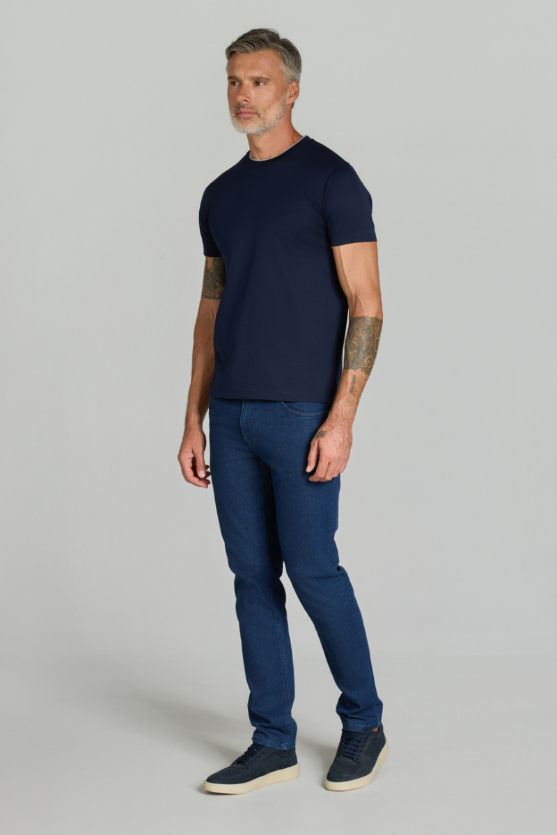 Bisiklet Yaka Lacivert Erkek Tshirt - 4