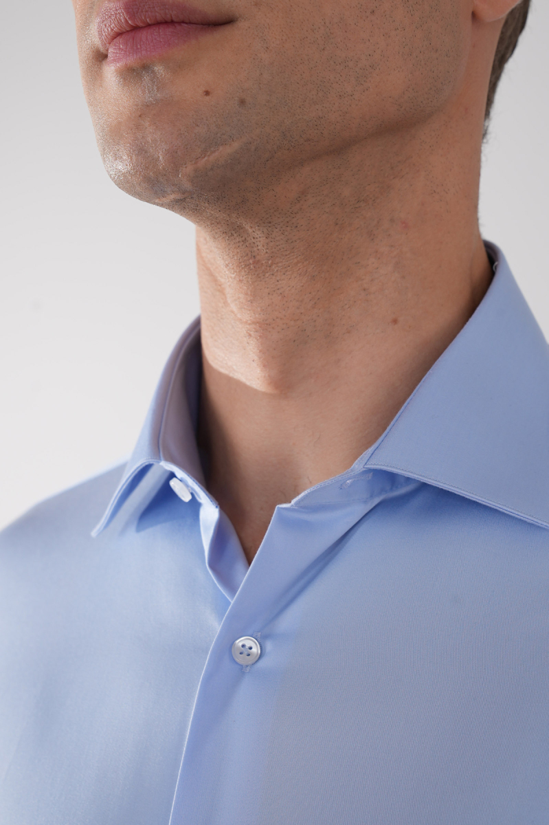 Mavi Uzun Kol Klasik Yaka Cepsiz Erkek Gömlek   - 3