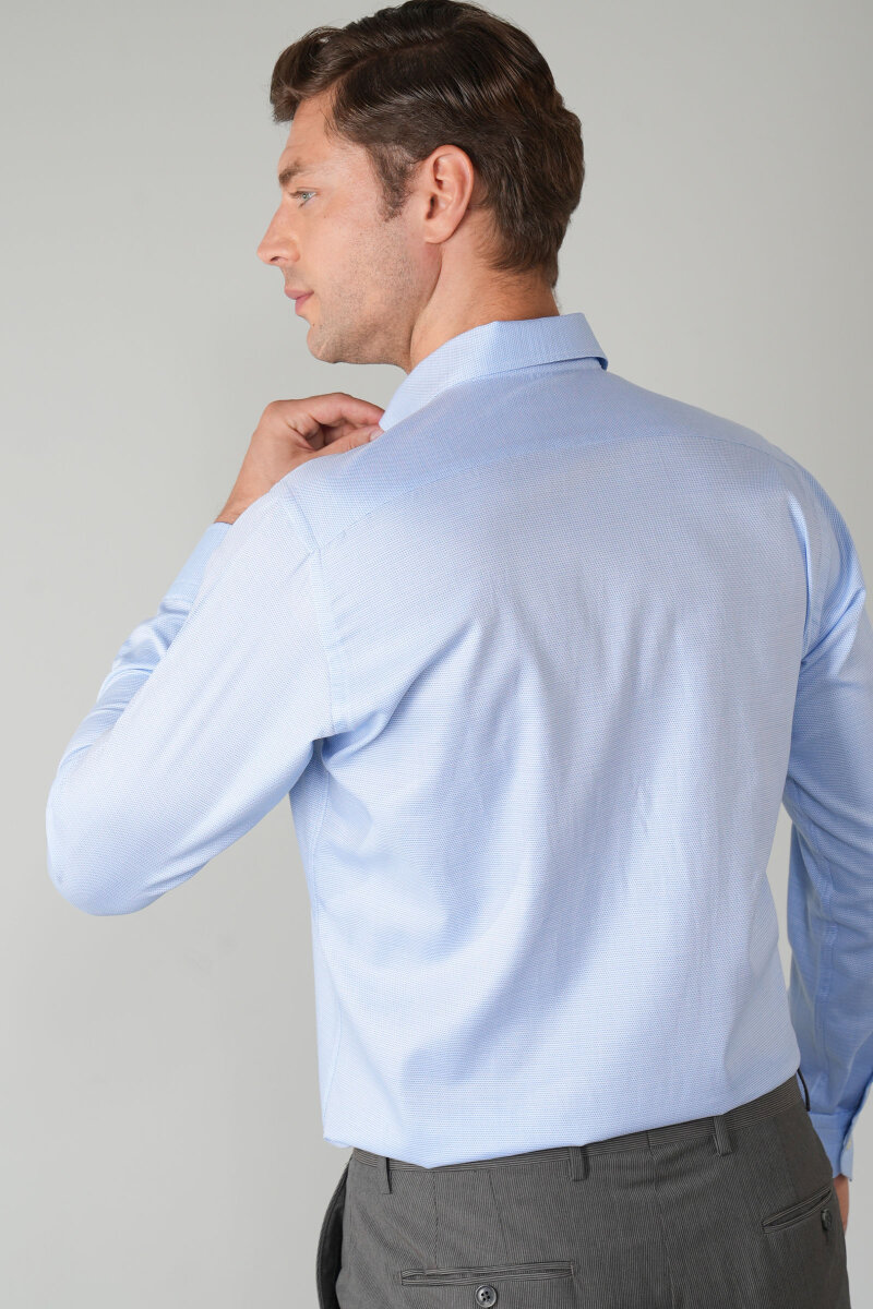 Uzun Kol Açık Mavi İtalyan Yaka Erkek Pamuk Gömlek (1)