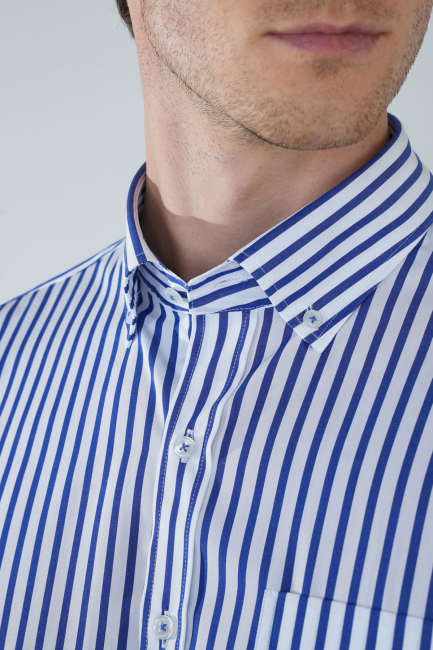 Uzun Kol Cepli Lacivert Pamuk Erkek Gömlek - 3