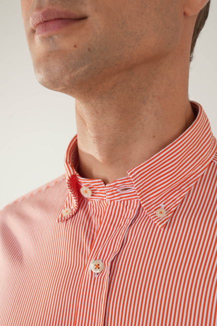 Uzun Kol Cepsiz Turuncu Pamuk Erkek Gömlek - 3