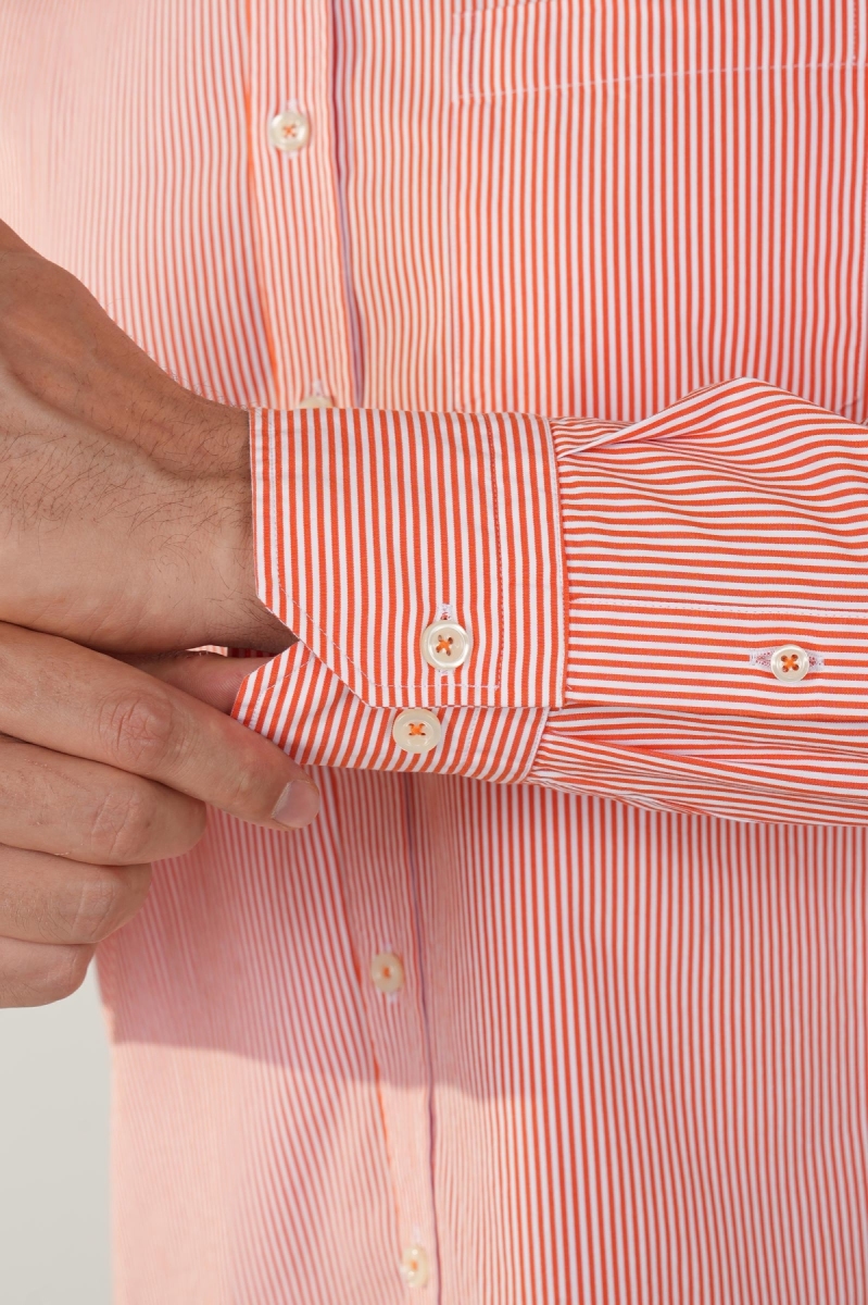 Uzun Kol Cepsiz Turuncu Pamuk Erkek Gömlek - 4