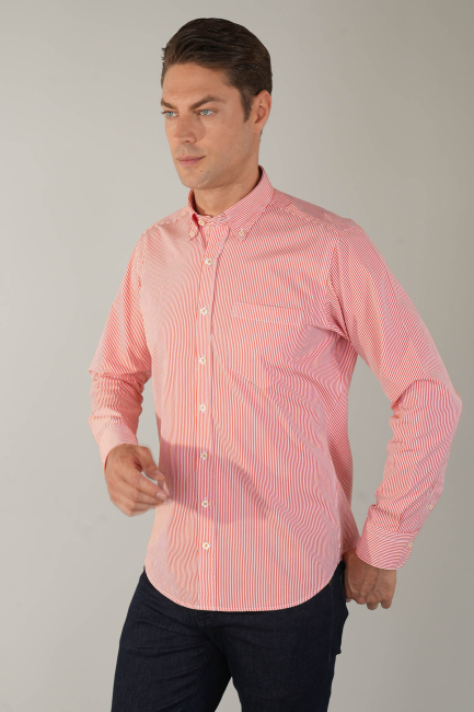 Uzun Kol Cepsiz Turuncu Pamuk Erkek Gömlek