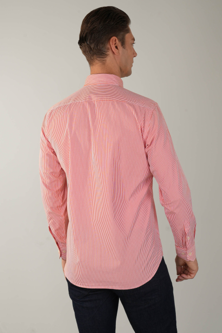 Uzun Kol Cepsiz Turuncu Pamuk Erkek Gömlek (1)