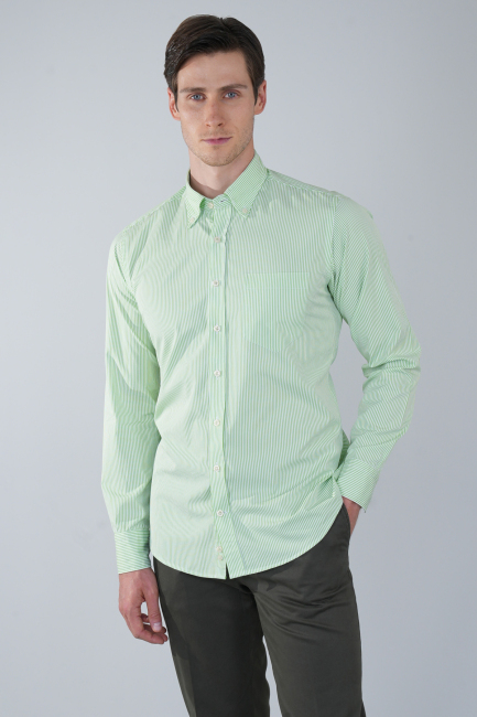 Uzun Kol Cepsiz Yeşil Pamuk Erkek Gömlek 