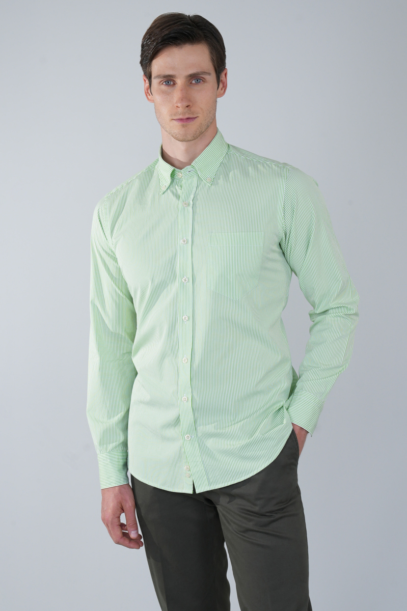 Uzun Kol Cepsiz Yeşil Pamuk Erkek Gömlek