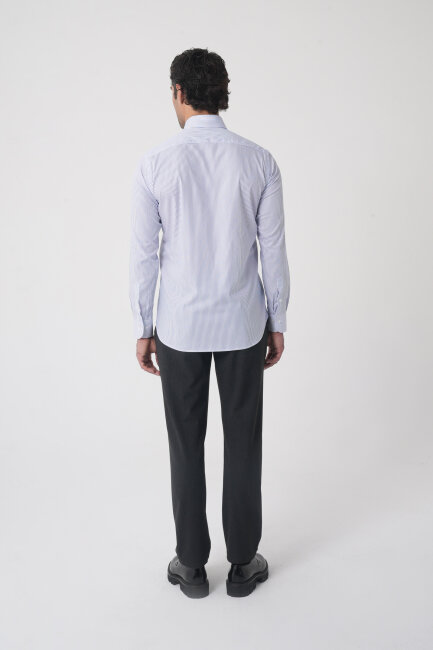 Erkek Regular Fit Uzun Kol İtalyan Yaka Pamuk Mavi Gömlek - 6