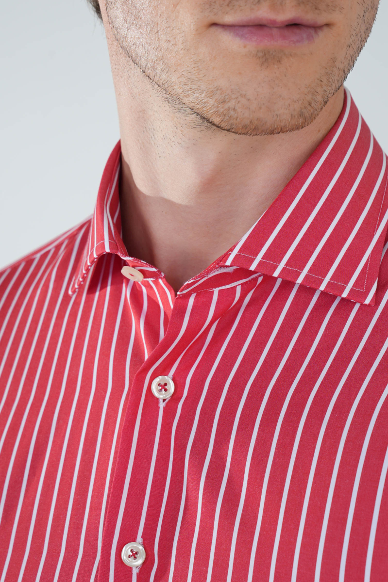 Uzun Kol İtalyan Yaka Cepsiz Kırmızı Pamuk Erkek Gömlek - 3