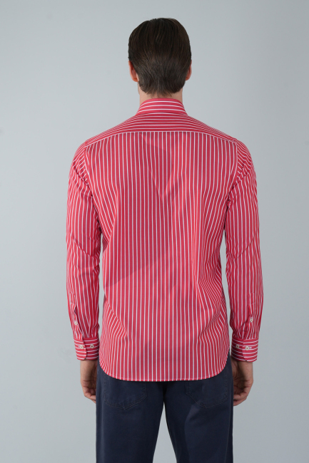 Uzun Kol İtalyan Yaka Cepsiz Kırmızı Pamuk Erkek Gömlek - 2