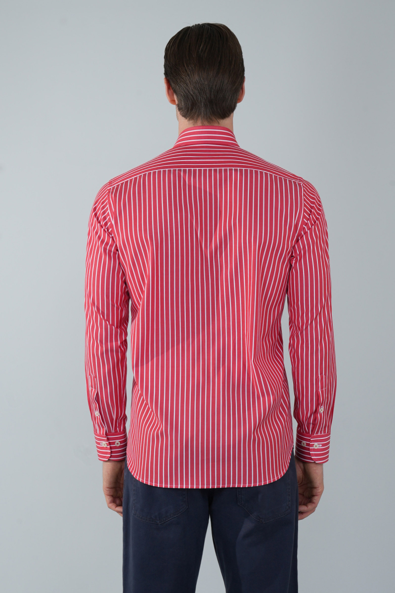 Uzun Kol İtalyan Yaka Cepsiz Kırmızı Pamuk Erkek Gömlek (1)