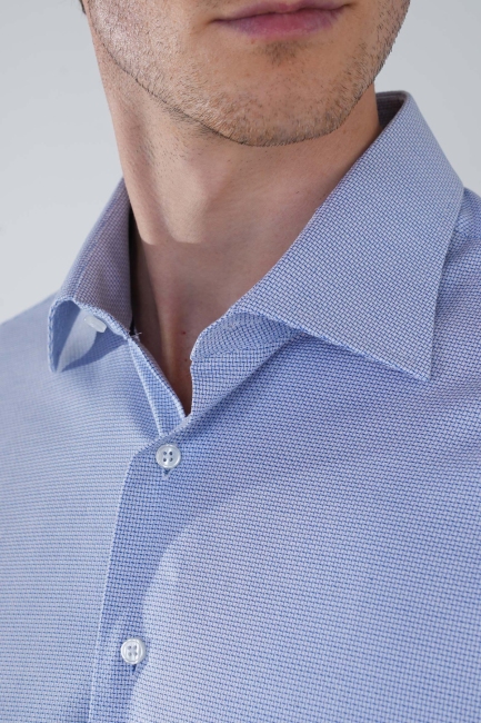 Mavi Uzun Kol İtalyan Yaka Cepsiz Erkek Gömlek   - 3