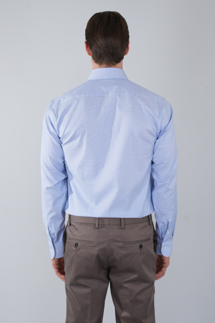 Mavi Uzun Kol İtalyan Yaka Cepsiz Erkek Gömlek   - 2