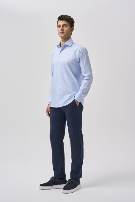 Bisse Studio Uzun Kollu Regular Fit İtalyan Yaka Cepsiz Erkek Gömlek Mavi (1)