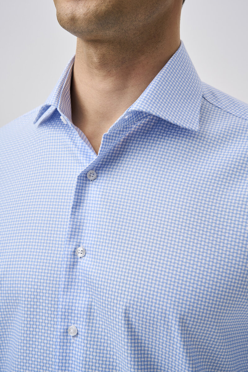 Bisse Studio Uzun Kollu Regular Fit İtalyan Yaka Cepsiz Erkek Gömlek Mavi - 5