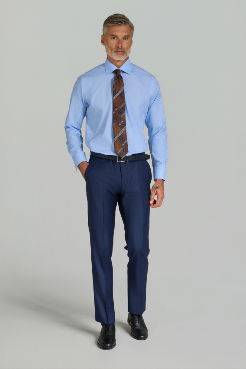 Regular Fit İtalyan Yaka Cepsiz Mavi Erkek Gömlek - 2