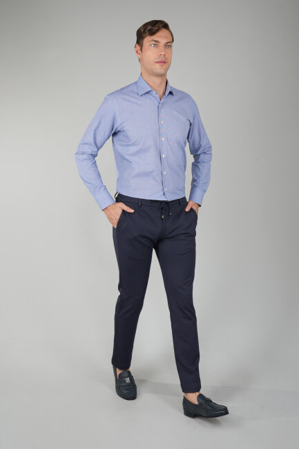 Uzun Kol İtalyan Yaka Lacivert Erkek Klasik Gömlek - 5