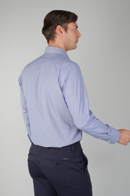 Uzun Kol İtalyan Yaka Lacivert Erkek Klasik Gömlek (1)