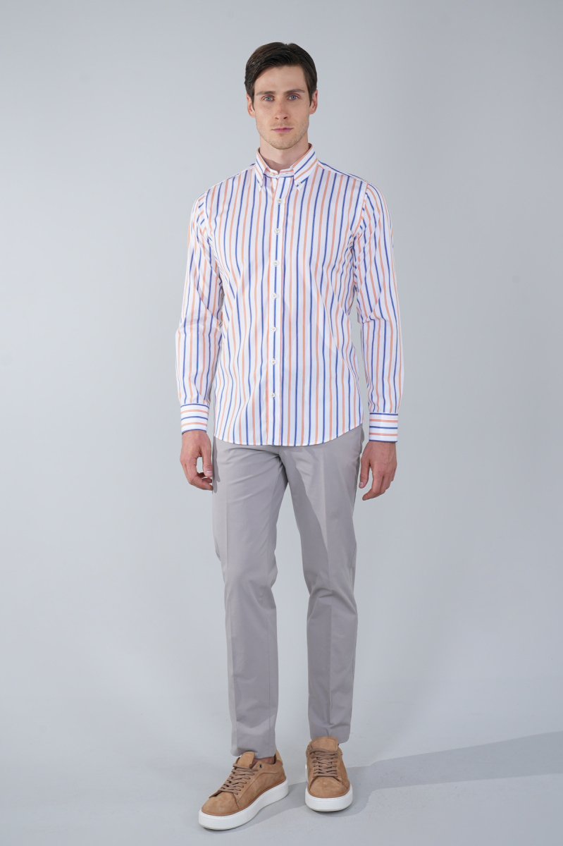 Uzun Kol Cepsiz Lacivert Pamuk Erkek Gömlek - 5