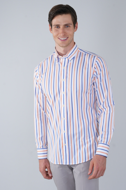 Uzun Kol Cepsiz Lacivert Pamuk Erkek Gömlek - 1