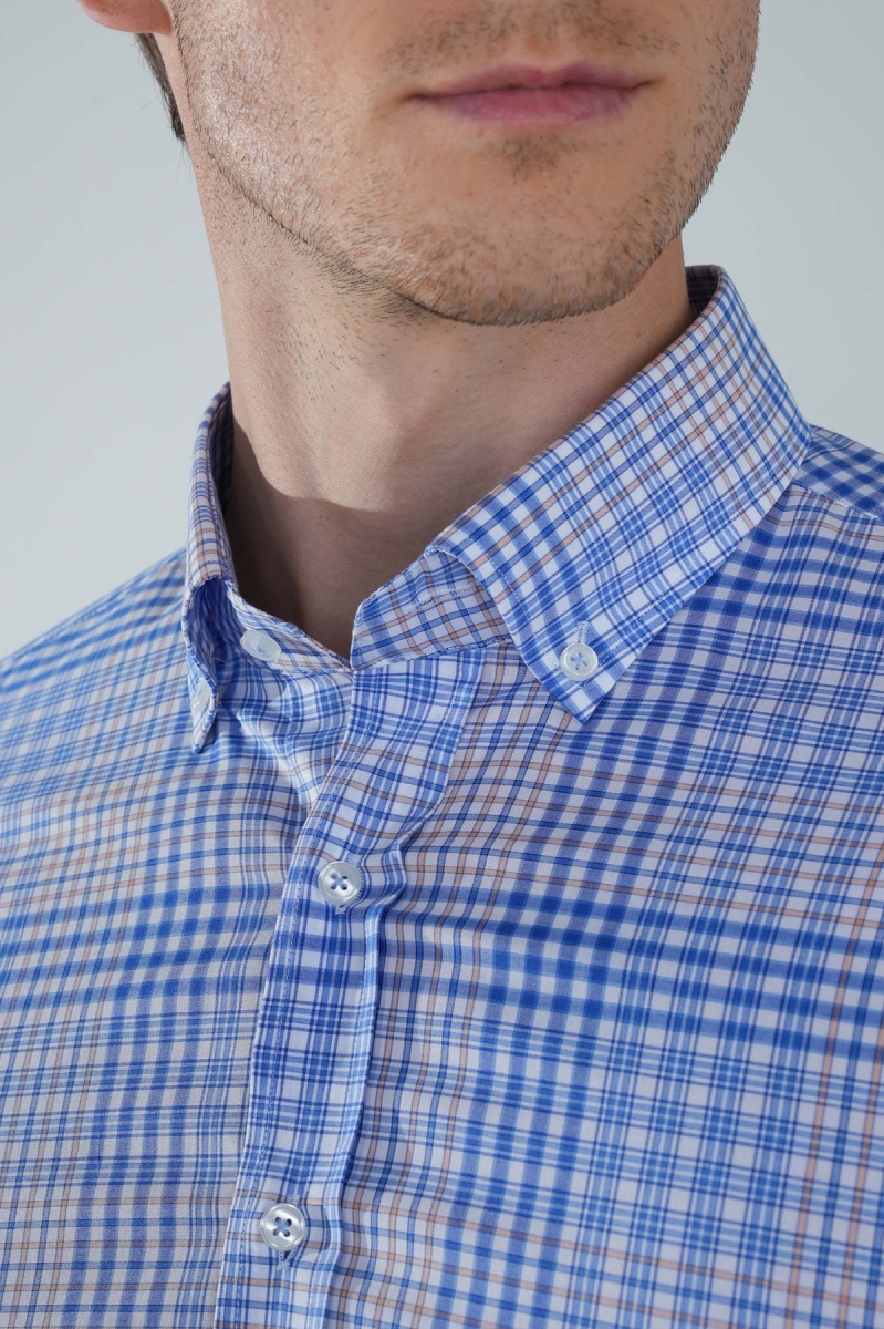 Regular Fit Uzun Kollu Mavi Pamuk Erkek Gömlek - 3