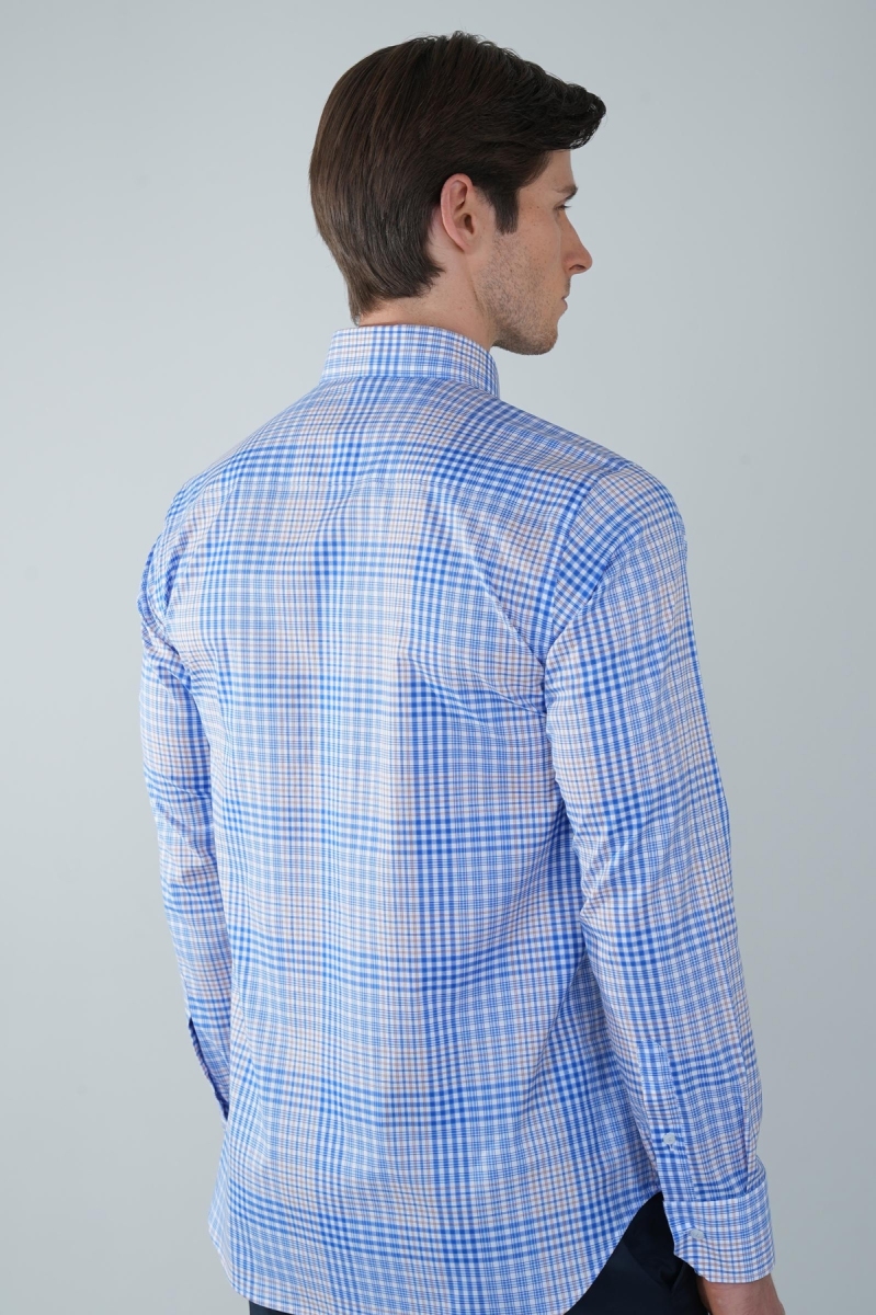 Regular Fit Uzun Kollu Mavi Pamuk Erkek Gömlek (1)