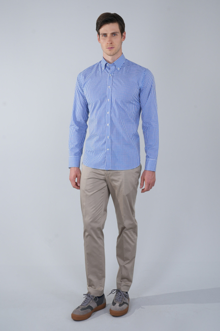 Regular Fit Uzun Kollu Mavi Pamuk Erkek Gömlek - 5