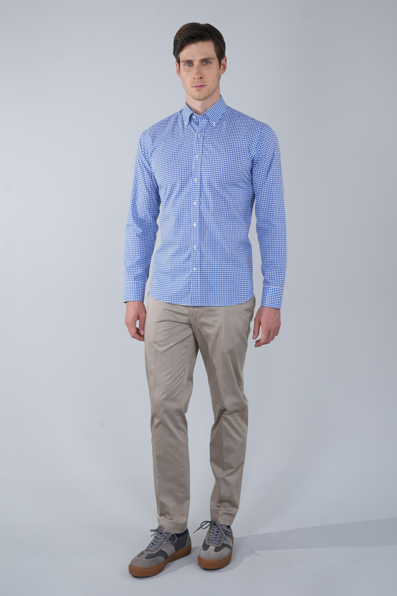 Regular Fit Uzun Kollu Mavi Pamuk Erkek Gömlek - 5