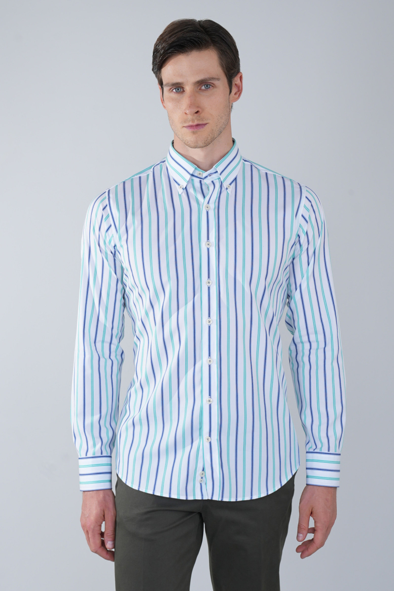 Uzun Kol Cepsiz Yeşil Pamuk Erkek Gömlek